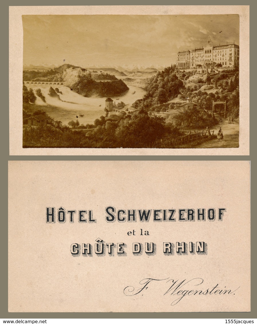 SUISSE PHOTO D'APRÈS GRAVURE - HÔTEL SCHWEIZERHOF ET CHUTE DU RHIN (FIN XIXe) - Schaffhouse / Zurich - Luoghi