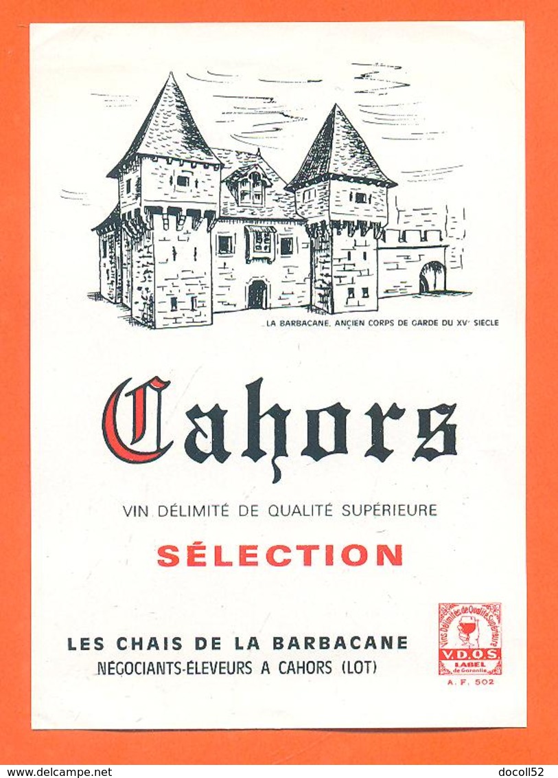 étiquette Vin De Cahors Sélection Chais De La Barbacane à Cahorsc - 75 Cl - Cahors