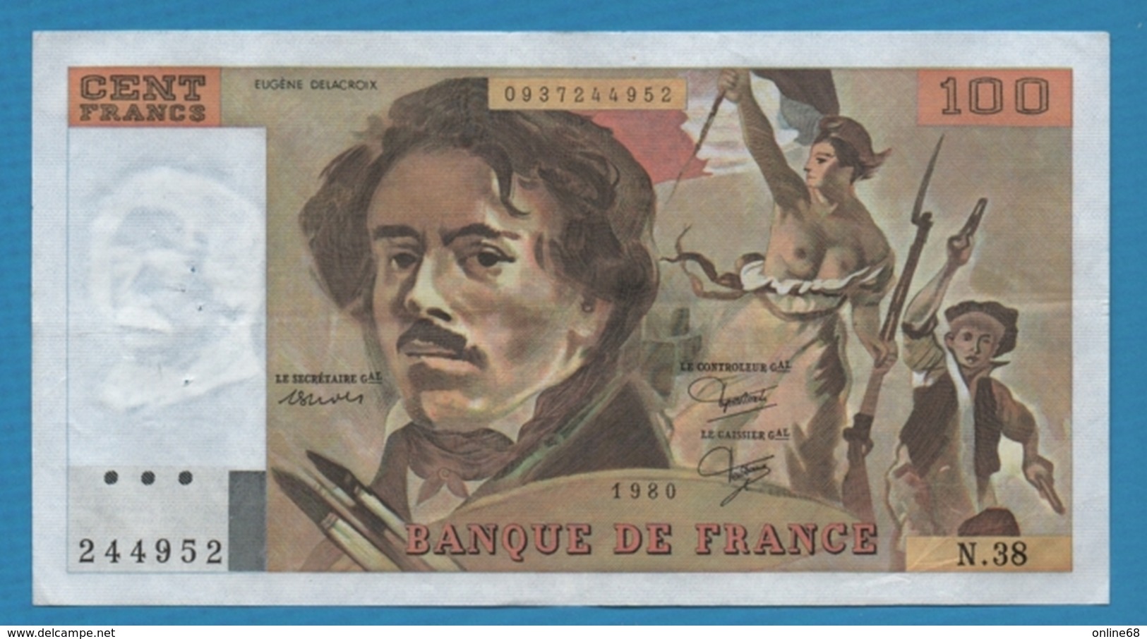 FRANCE 100 Francs 1980 "DELACROIX" ALPHA N.38 F.69/4a  KM# 154 - 100 F 1978-1995 ''Delacroix''