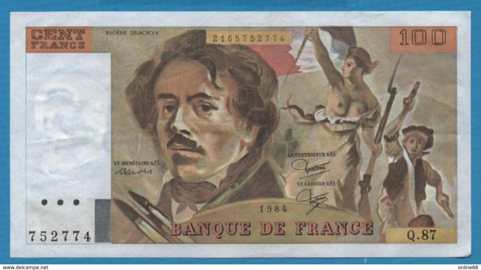FRANCE 100 Francs 1984 "DELACROIX" ALPHA Q.87 F.69/8a  KM# 154 - 100 F 1978-1995 ''Delacroix''