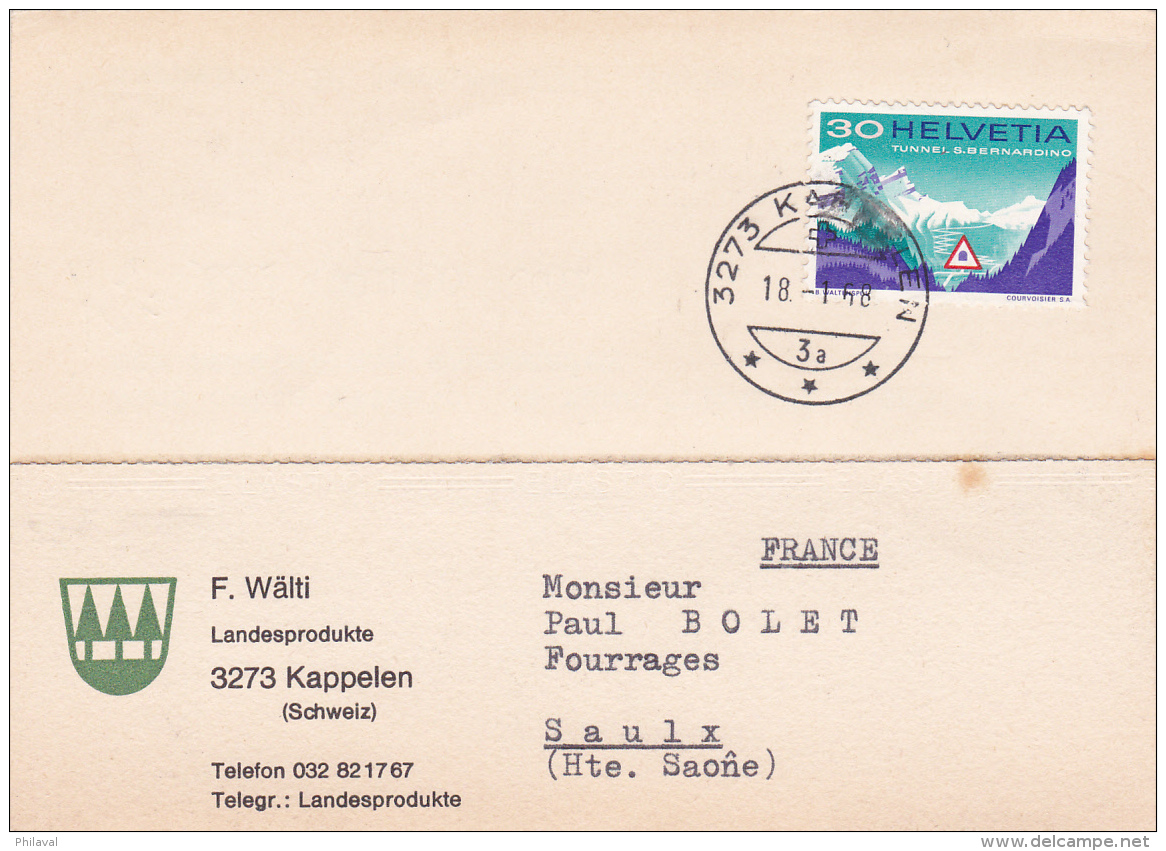 Carte-retour De La Firme F.Wälti, 3273 KAPPELEN, Oblitérée Le 18.1.1968, à Destination De SAULX ( France ) - Lettres & Documents