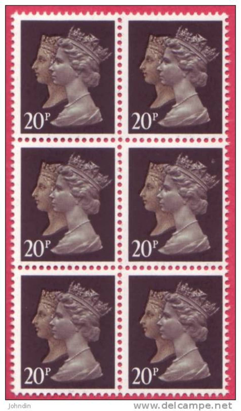 1990 GB Block Of 6 X 20p Double Head Machin On Phosphor Paper - SG 1469 UM/MNH  ( Machins ) - Machins