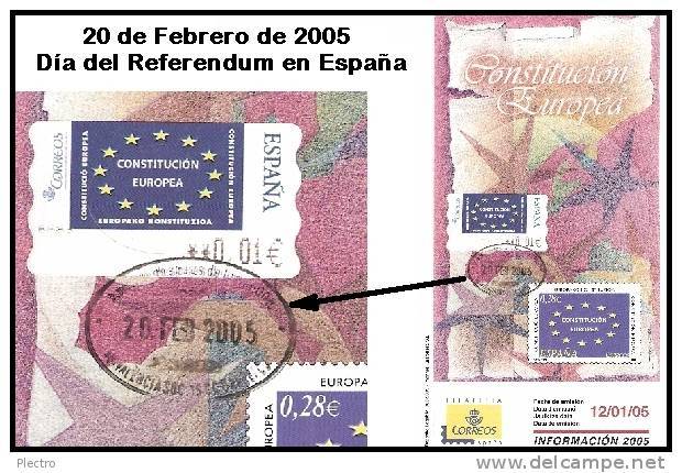 HOJA INFORMATIVA MATASELLADA CON LA ATM DE EUROPA EL DÍA DEL REFERENDUM DE LA CONSTITUCION EUROPEA - Errors & Oddities