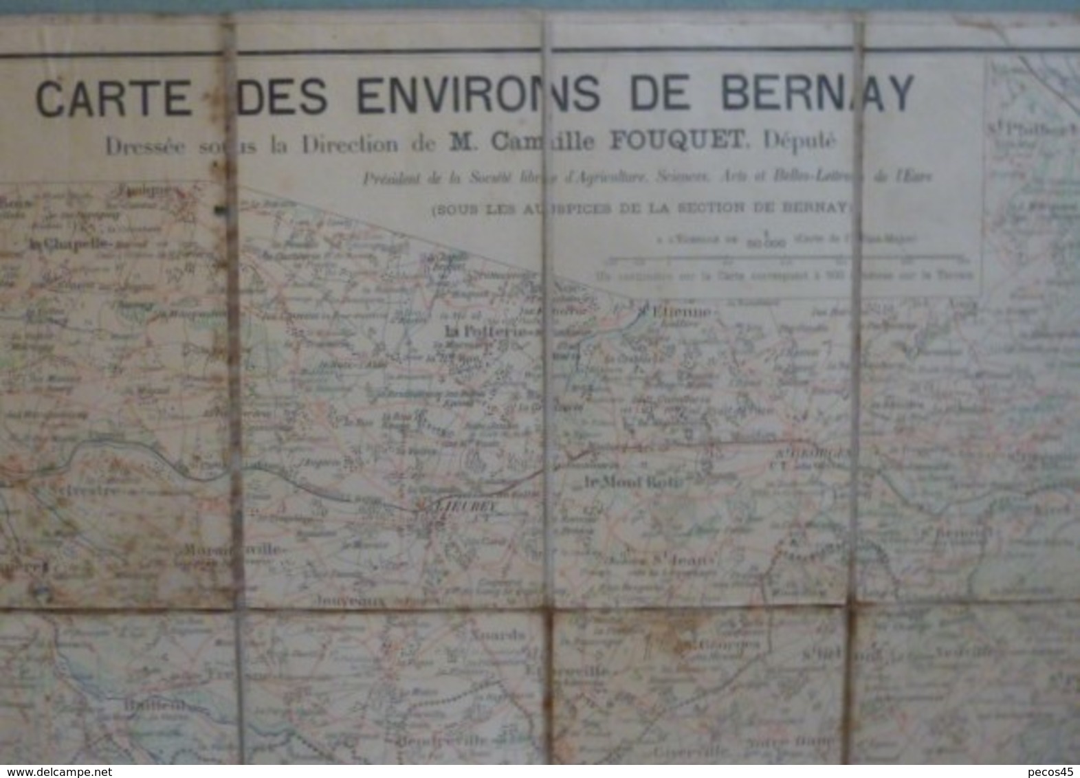 Carte Entoilée Des Environs De BERNAY (Eure) - 1/50 000ème - 1904. - Topographische Kaarten