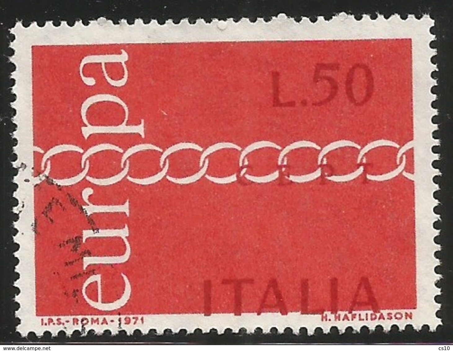 Varietà CEPT & ITALIA Fortemente Spostate In Basso Su Europa 1971 L.50 Usato - Variétés Et Curiosités