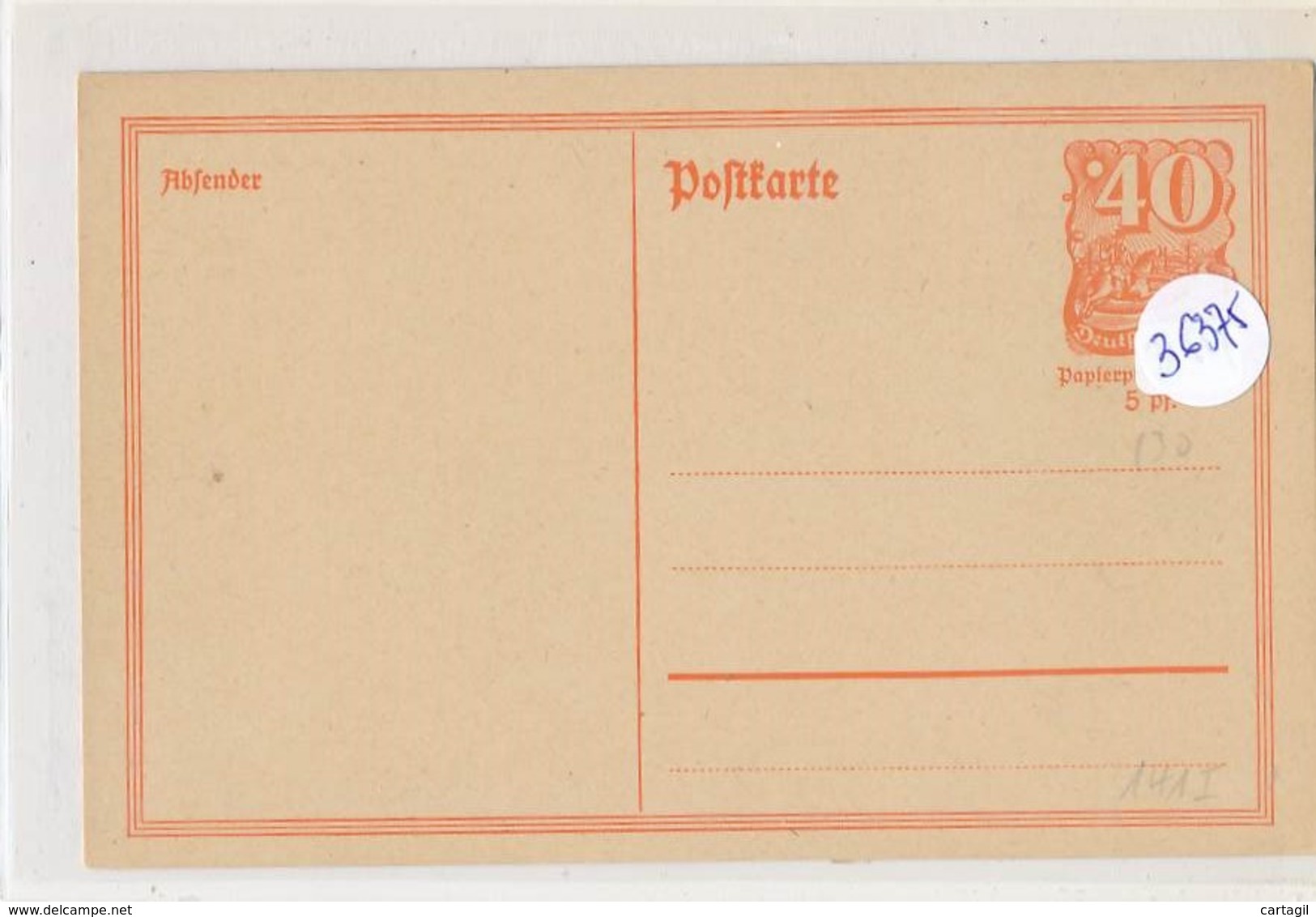 Philatélie - 36375 - Allemagne - Entier Postal Deutsches Reich 40 Pf  ( Catégorie, Nature,  état... Voir Double Scan) - Briefkaarten