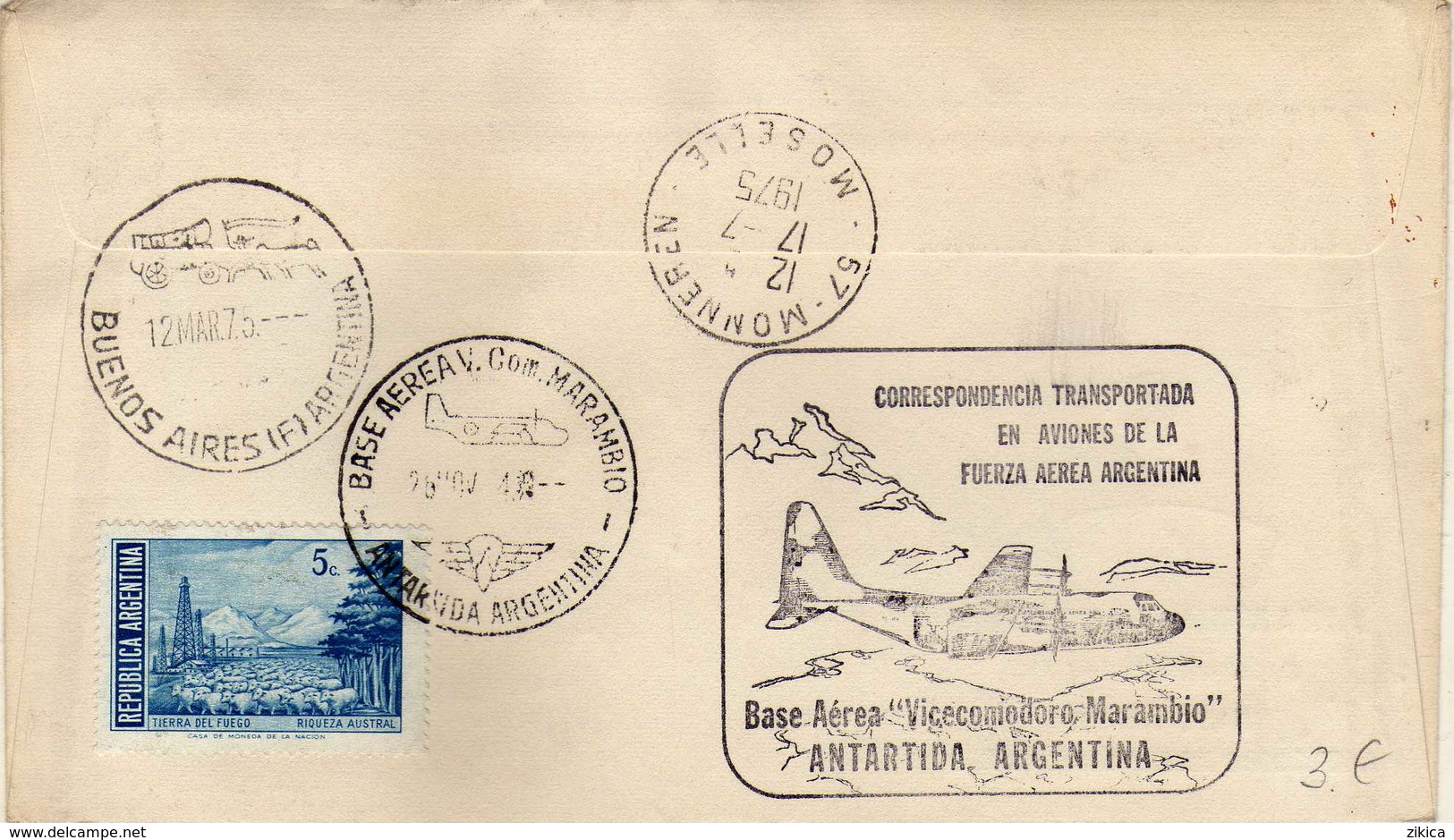 Antarctic / Antarctiques. Argentina Letter 1974 Via France 1975 - Motive Stamp - Penguins,birds.( 2 Scans ) - Brieven En Documenten