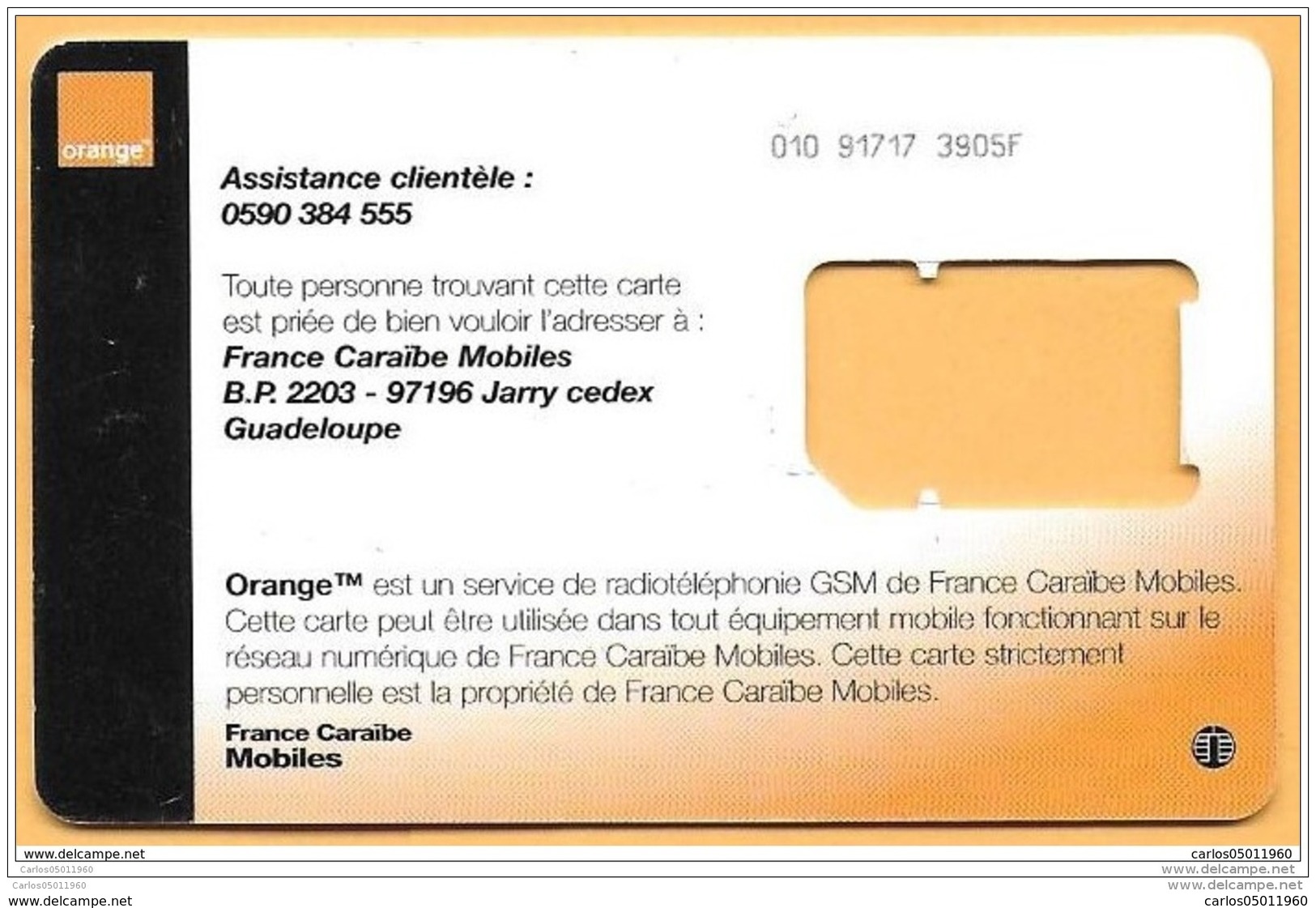 PHONECARD SIM GSM (GUADELOUPE) - ORANGE 'START' / 01 - Unknown Origin