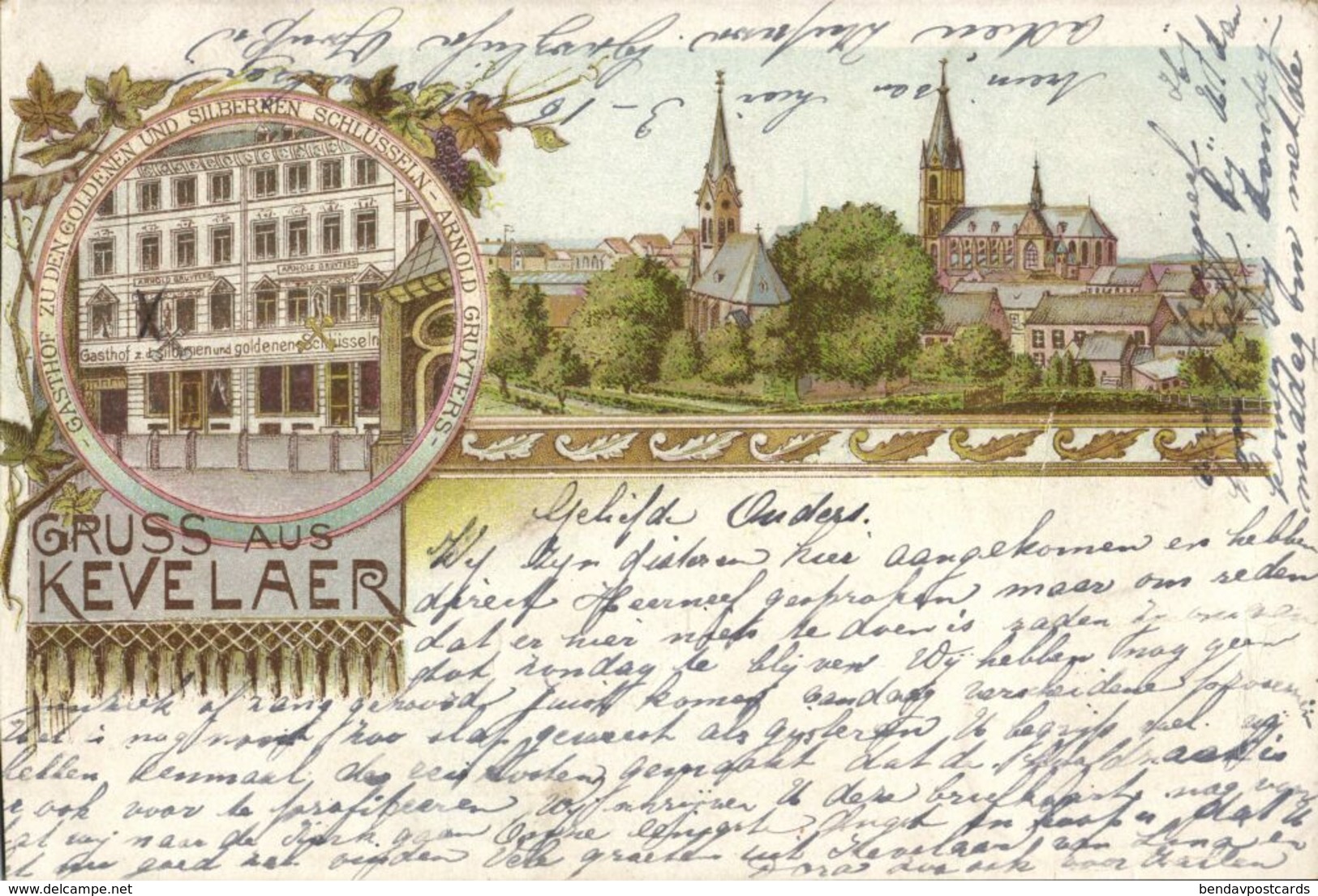 KEVELAER, Hotel Zum Goldenen Und Silbernen Schlüsseln, Panorama (1902) Litho AK - Kevelaer