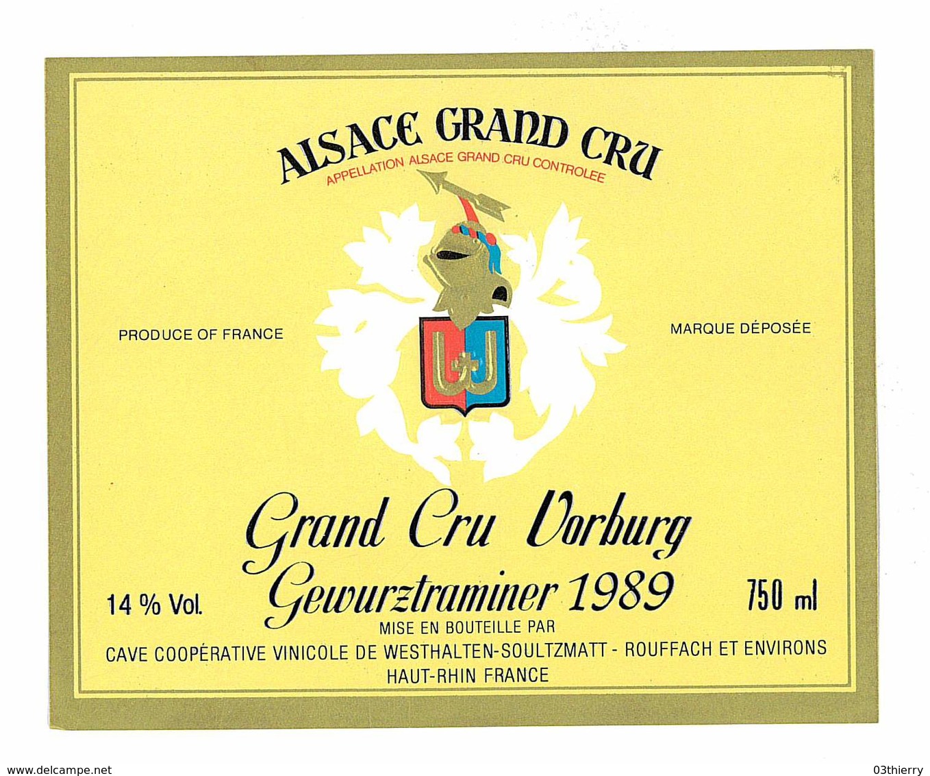 ETIQUETTE ALCOOL VIN ALSACE GRAND CRI VORBURG 1989 GEWURZTRAMINER ROUFFACH - Gewurztraminer