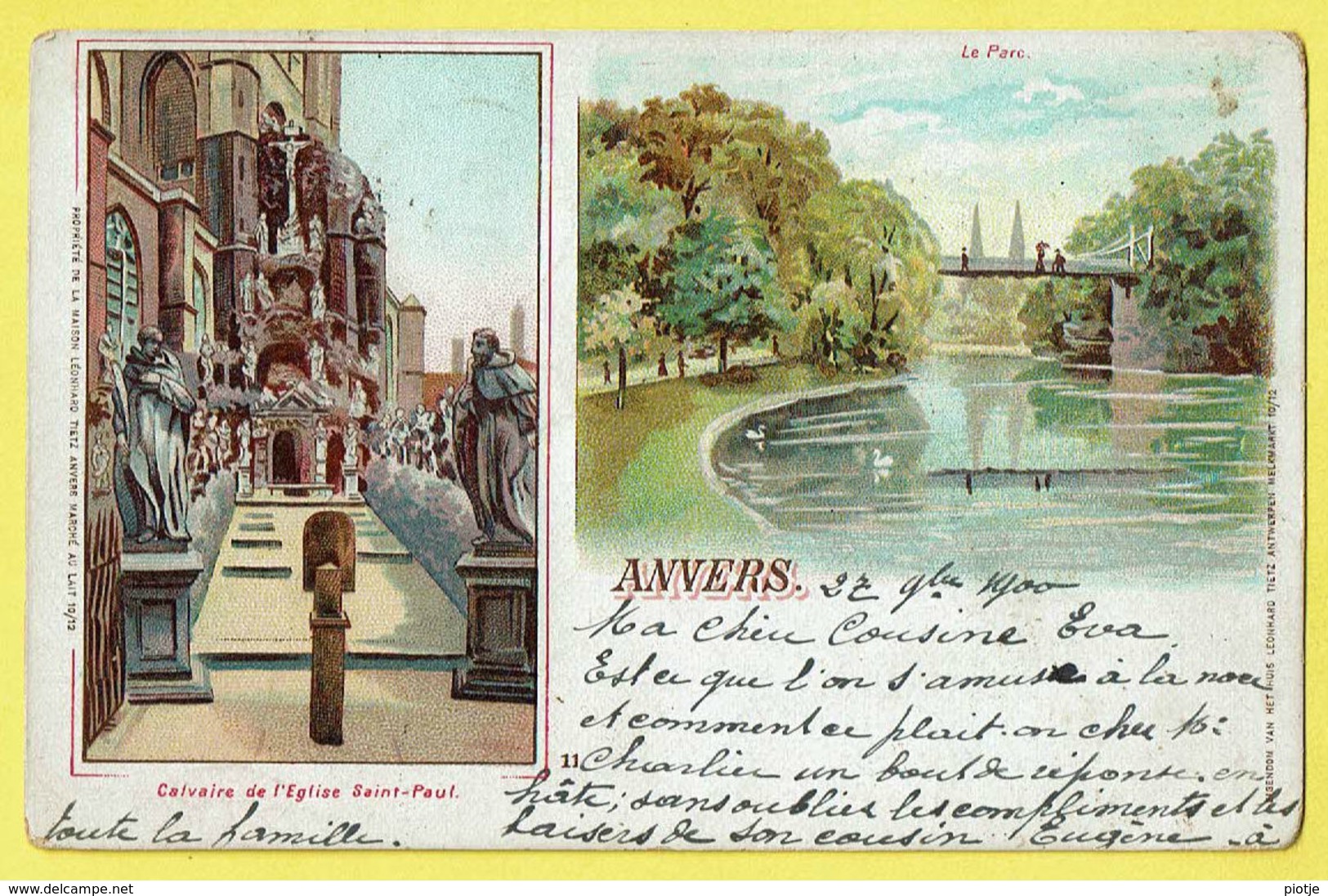 * Antwerpen - Anvers - Antwerp * (Maison Léonhard Tietz) Calvaire église St Paul, Le Parc, étang, Cygne, Pont, Rare 1900 - Antwerpen