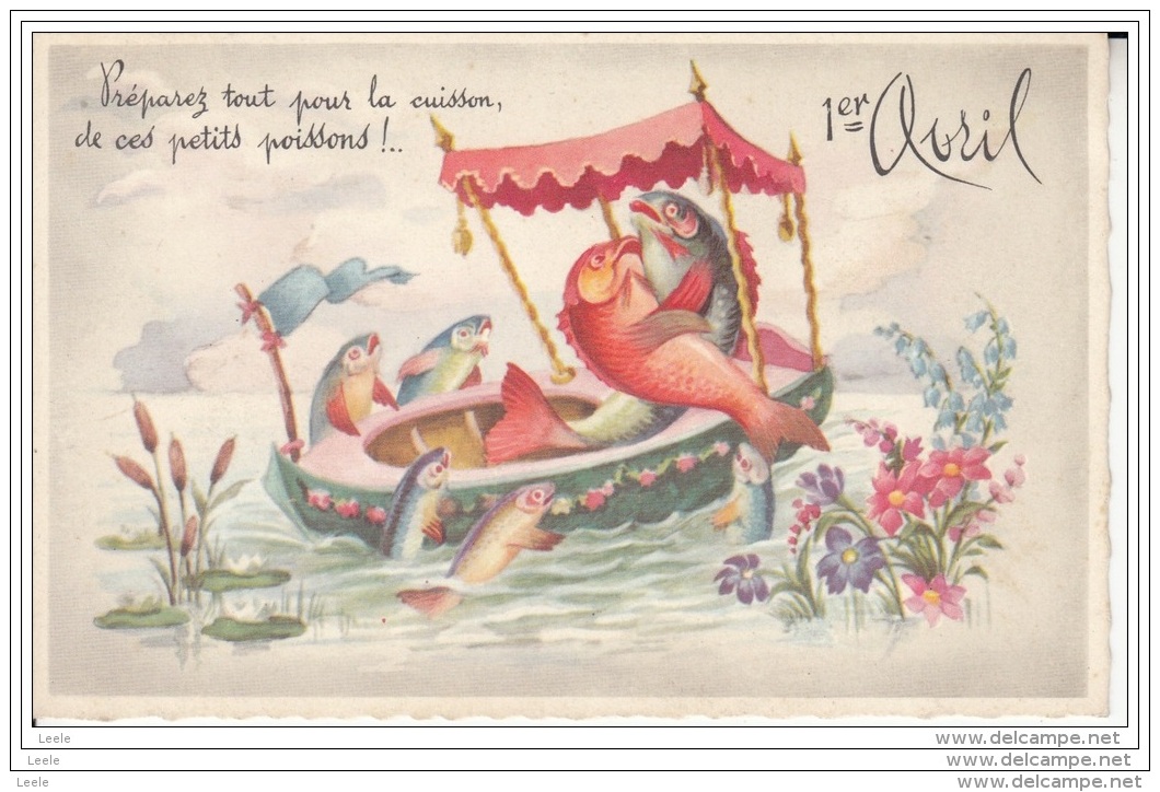 BT97.Vintage Greetings Postcard. April Fools. Courting Fish Out Boating. - 1 April (aprilvis)