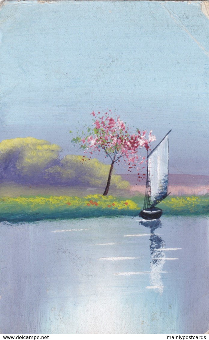 AM86 Artist Drawn - Sailing Boat On A Lake - 1900-1949