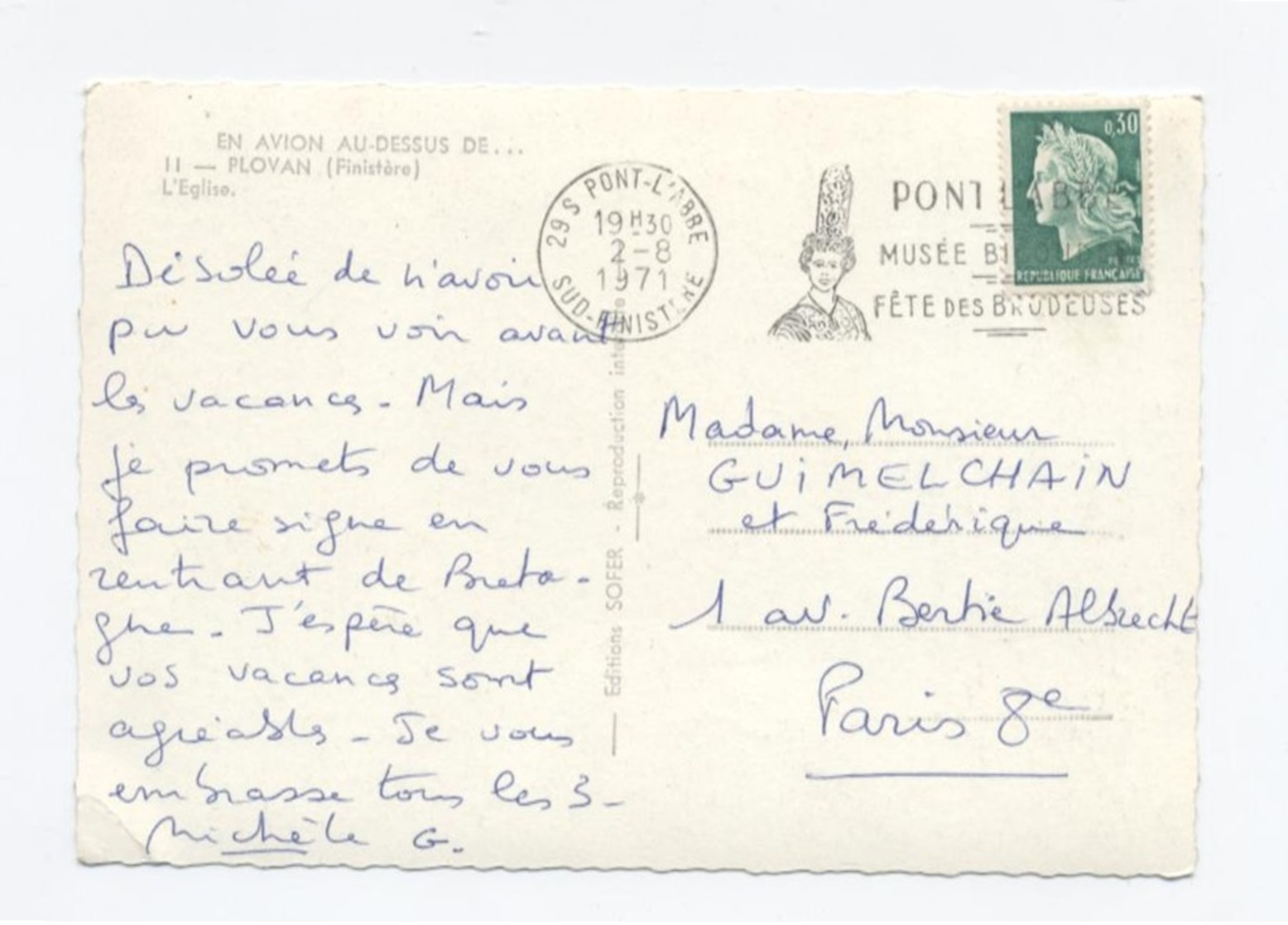 29-PLOVAN---EGLISE VUE AERIENNE  - RECTO/VERSO- B41 - Autres & Non Classés