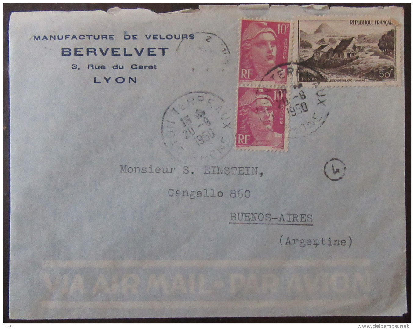 Timbres YT N°843 Et Paire Verticale Du N°811 Sur Enveloppe France Vers Argentine (Buenos-Aires) - 1950 - 1921-1960: Modern Period