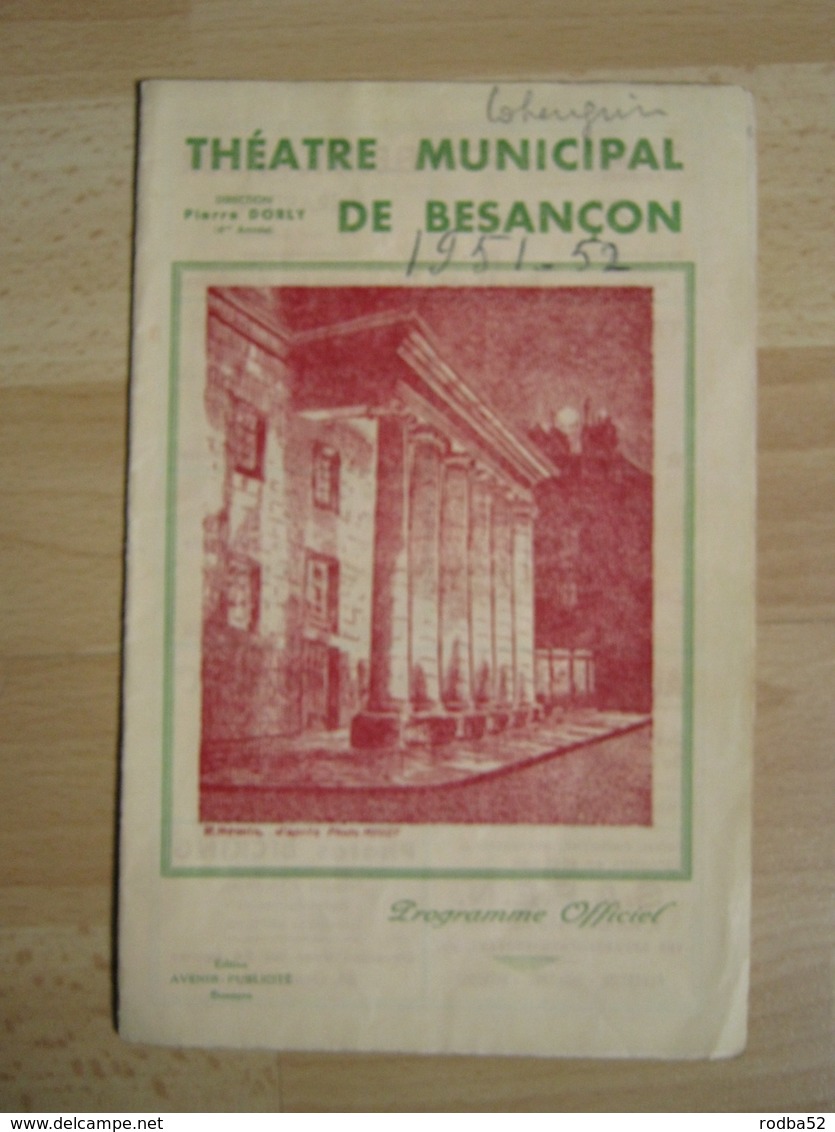 Programme Théâtre Municipal Besançon  - 1951/1952 - Nombreuses Pub -  Illustration - - Teatro & Disfraces