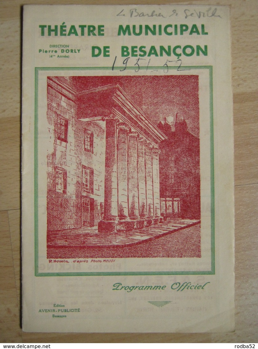 Programme Théâtre Municipal Besançon  - 1951/1952 - Nombreuses Pub -  Illustration - N° 2 - Theatre, Fancy Dresses & Costumes