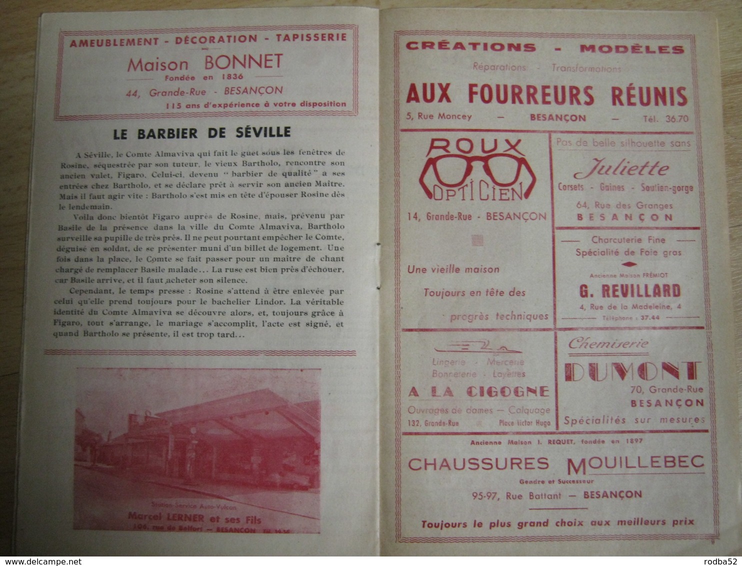 Programme Théâtre Municipal Besançon  - 1951/1952 - Nombreuses Pub -  Illustration - N° 2 - Theatre, Fancy Dresses & Costumes