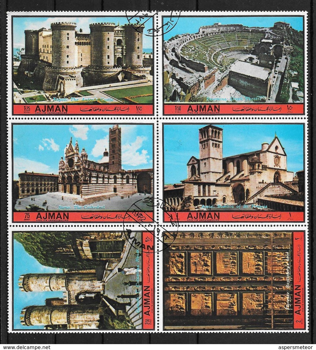 AJMAN STATE AN 1972 COMPLETE SET GENOVA TAORMINA ASSISI NAPOLI FLORENCE SIENA ARQUITECTURA MEDIOEVAL - Adschman