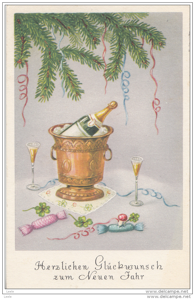 CH20. Vintage German Greetings Postcard. Champagne On Ice. - Other & Unclassified