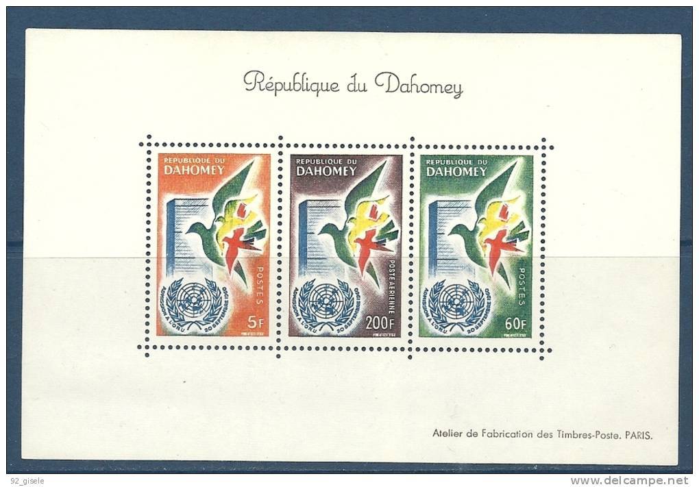 Dahomey Bloc YT 2 " Admission Aux Nations-Unie " 1961 Neuf** - Benin - Dahomey (1960-...)