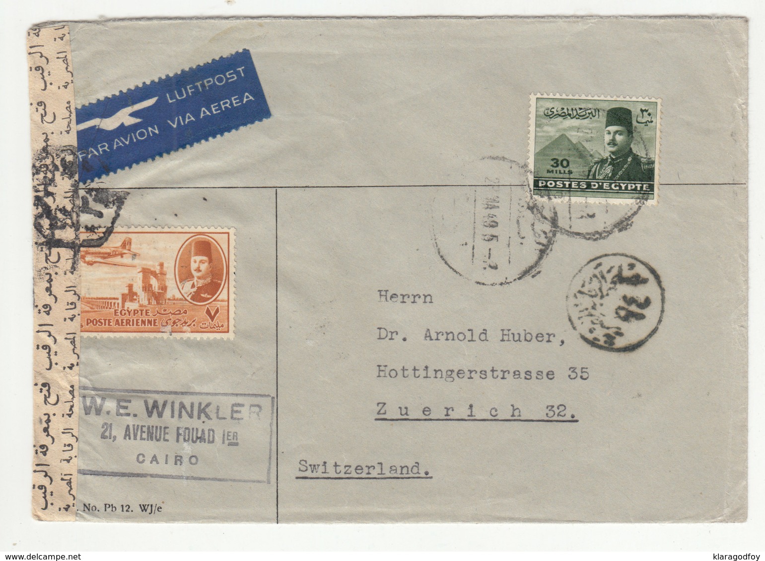 Winkler Company Letter Cover Travelled Air Mail 1949 To Switzerland - Censored B181025 - Covers & Documents