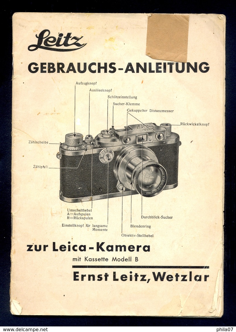 Leica - Leitz, Gebrauchs-anleitung Zur Leica-Kamera, Mit Kassette Model B. Original Prospect And Users Manual / 9 Scans - Autres & Non Classés