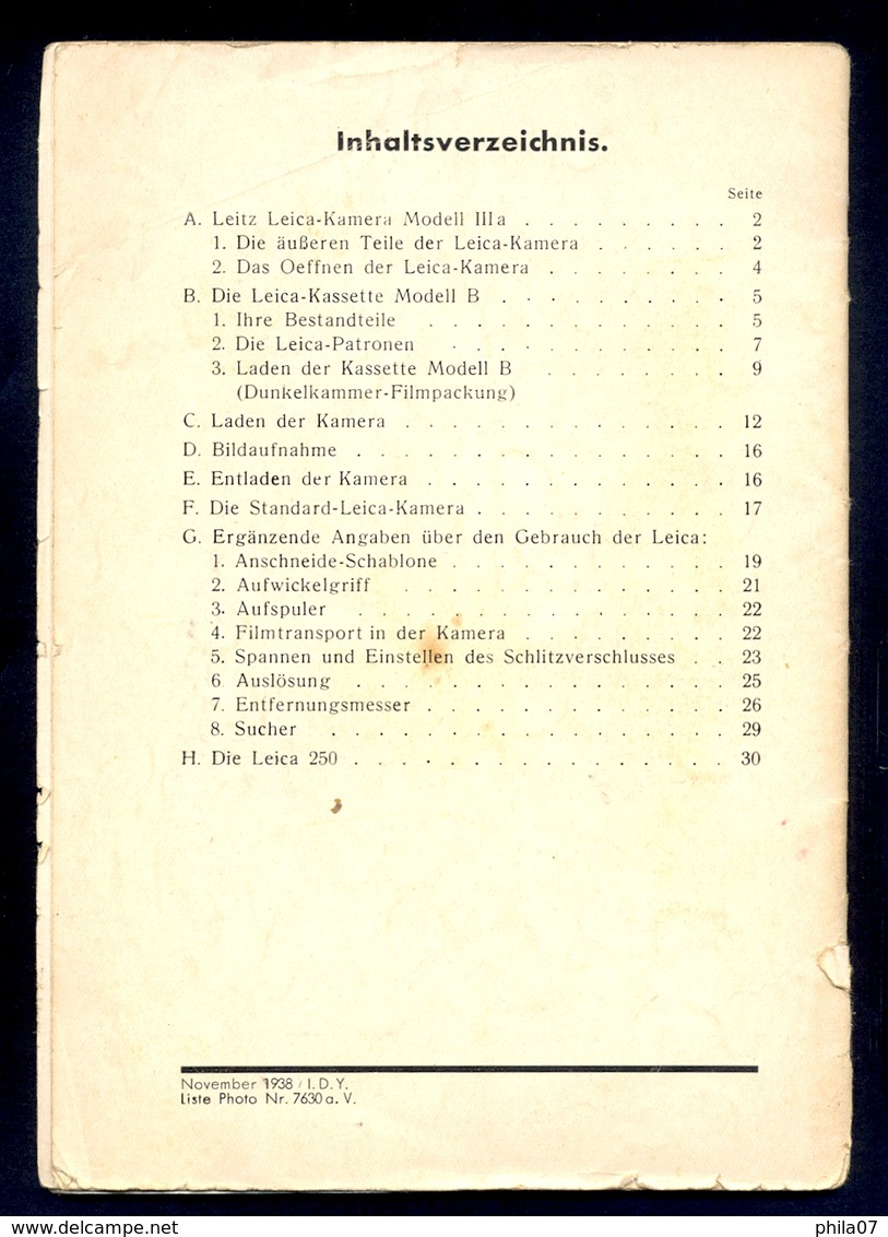 Leica - Leitz, Gebrauchs-anleitung Zur Leica-Kamera, Mit Kassette Model B. Original Prospect And Users Manual / 9 Scans - Sonstige & Ohne Zuordnung