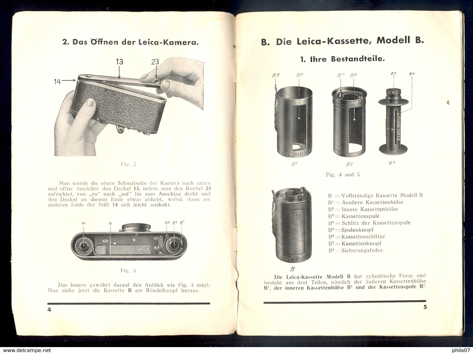 Leica - Leitz, Gebrauchs-anleitung Zur Leica-Kamera, Mit Kassette Model B. Original Prospect And Users Manual / 9 Scans - Otros & Sin Clasificación