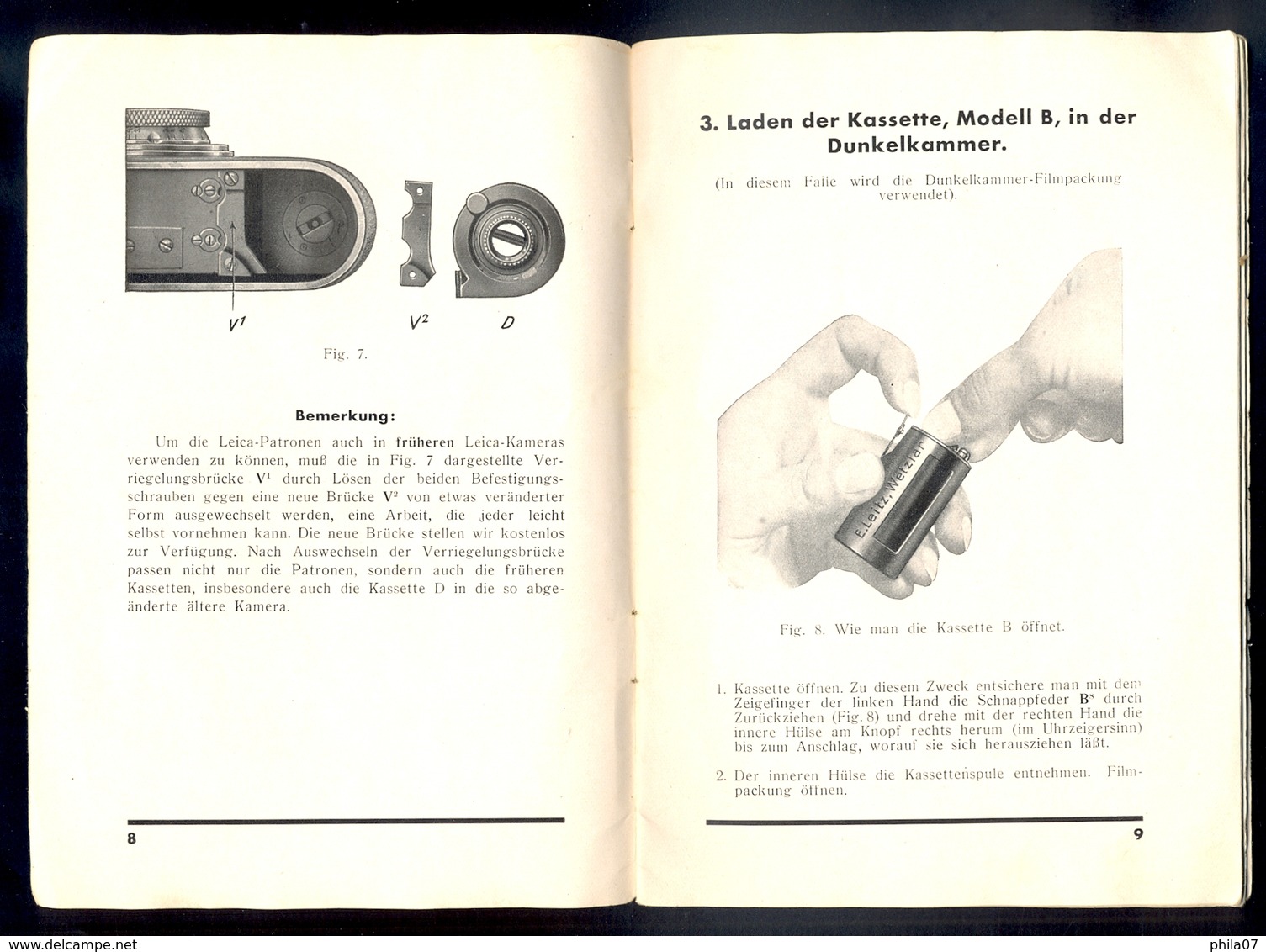 Leica - Leitz, Gebrauchs-anleitung Zur Leica-Kamera, Mit Kassette Model B. Original Prospect And Users Manual / 9 Scans - Sonstige & Ohne Zuordnung
