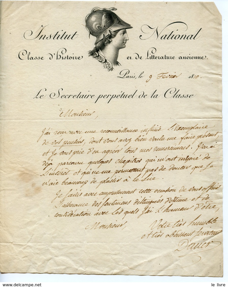 208. HISTORIEN PHILOLOGUE BON-JOSEPH-DACIER (VALOGNES 1742-PARIS 1833) LAS 1810 ADRESSEE AU POÊTE LABOUÏSSE-ROCHEFORT - Otros & Sin Clasificación