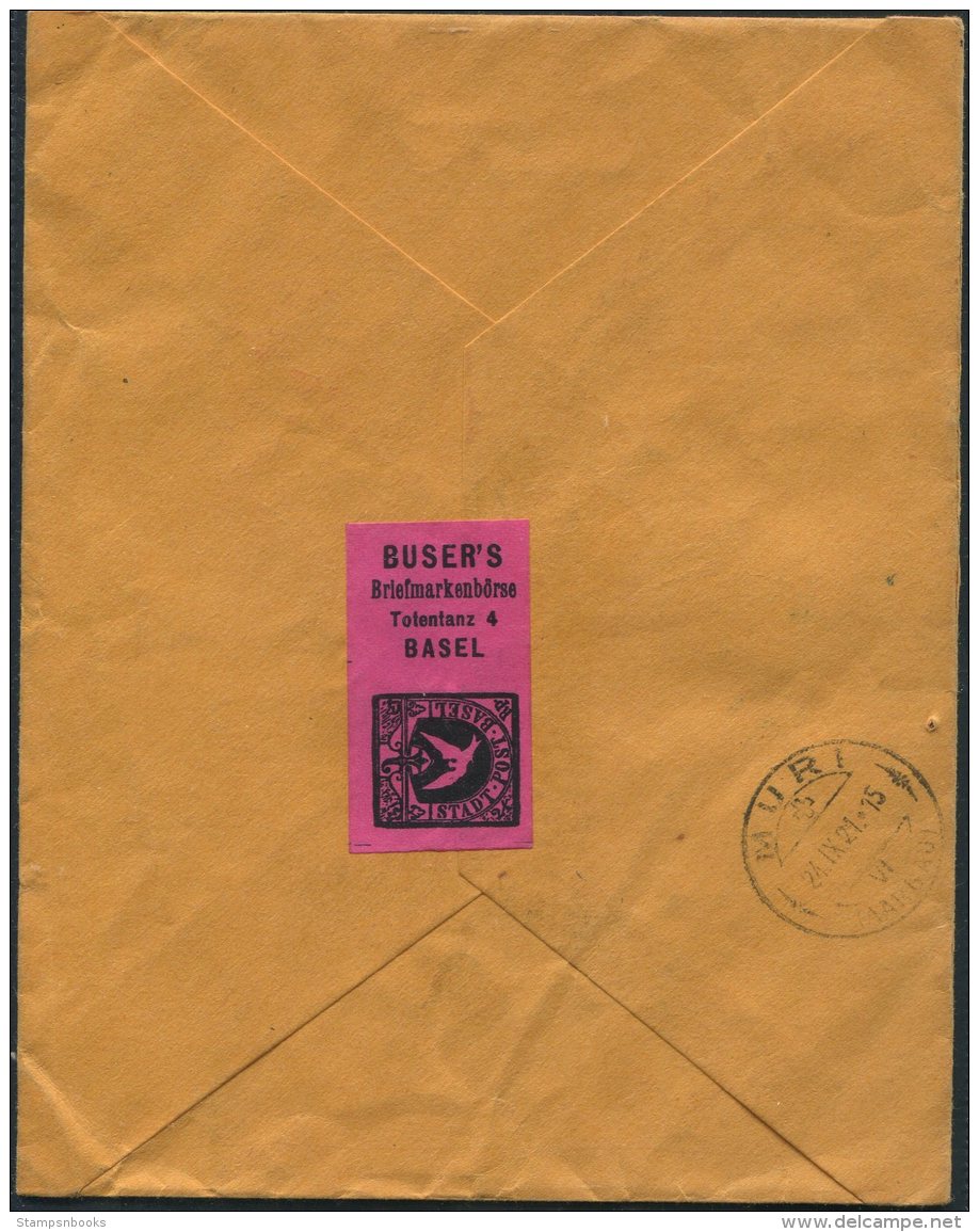 1921 Switzerland Basel Overprints Provisionals Buser Stamp Dealer Cover - Muri - Lettres & Documents
