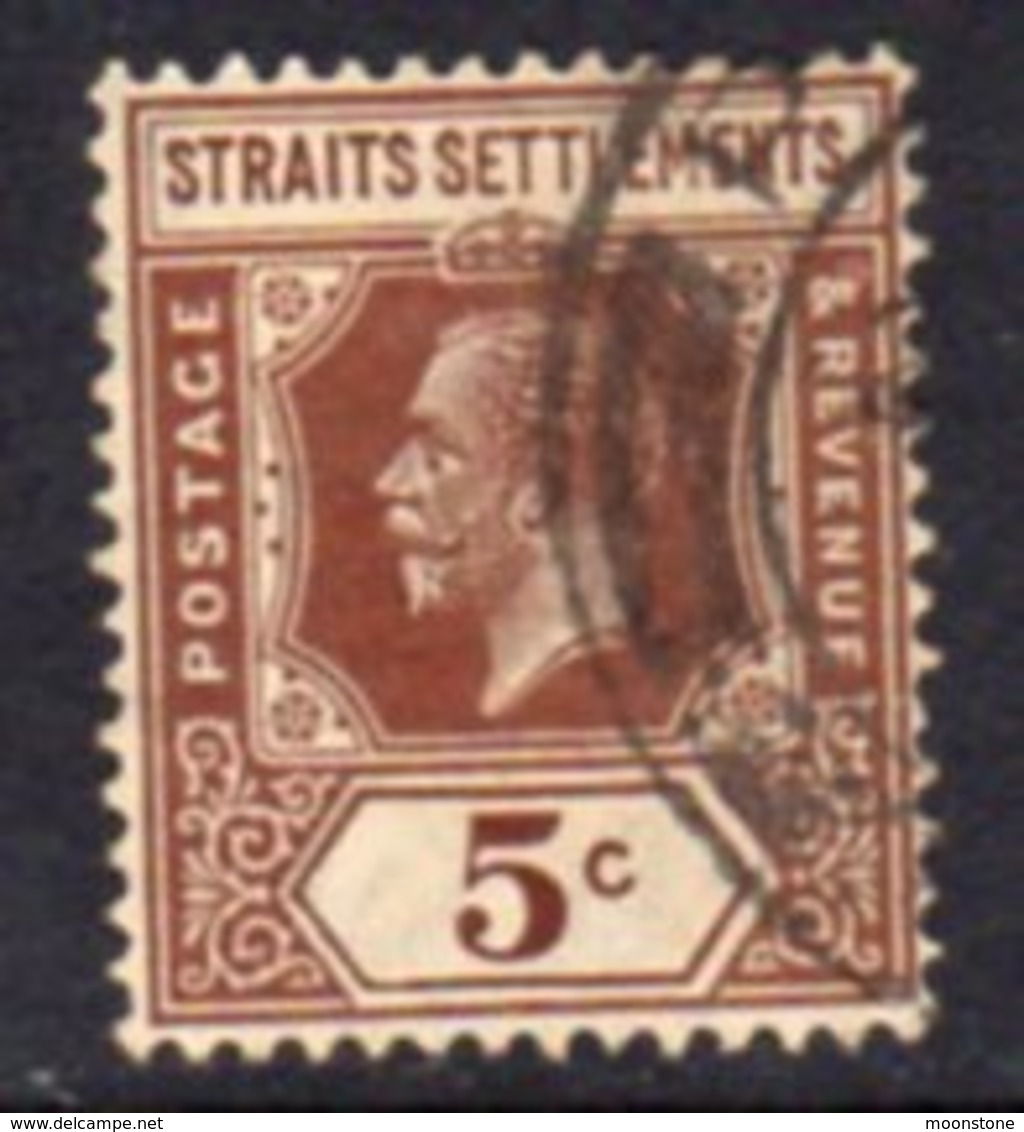 Malaya Straits Settlements GV 1921-33 5c Brown, Die I, Wmk. Multiple Script CA, Used, SG 226a - Straits Settlements