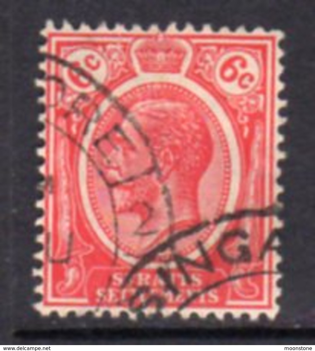 Malaya Straits Settlements GV 1921-33 6c Scarlet, Wmk. Multiple Script CA, Used, SG 229 - Straits Settlements