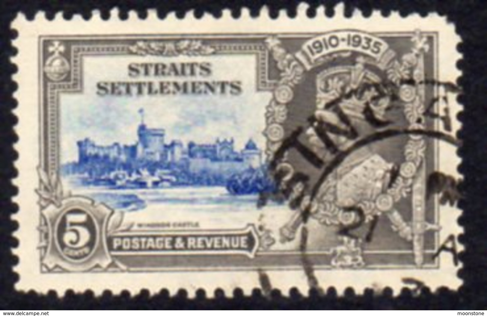 Malaya Straits Settlements GV 1935 5c Silver Jubilee Value, Wmk. Multiple Script CA, Used, SG 256 - Straits Settlements