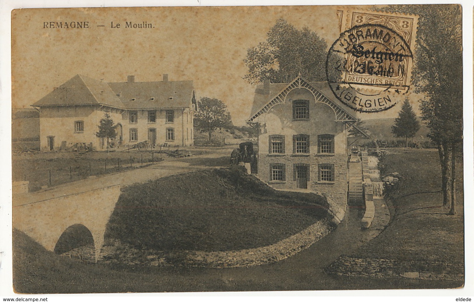 Remagne Libramont Chevigny  Moulin Water Mill Edit Pinson Croix Cachet Militaire Timbre Occupation Allemande Guerre 1914 - Libramont-Chevigny