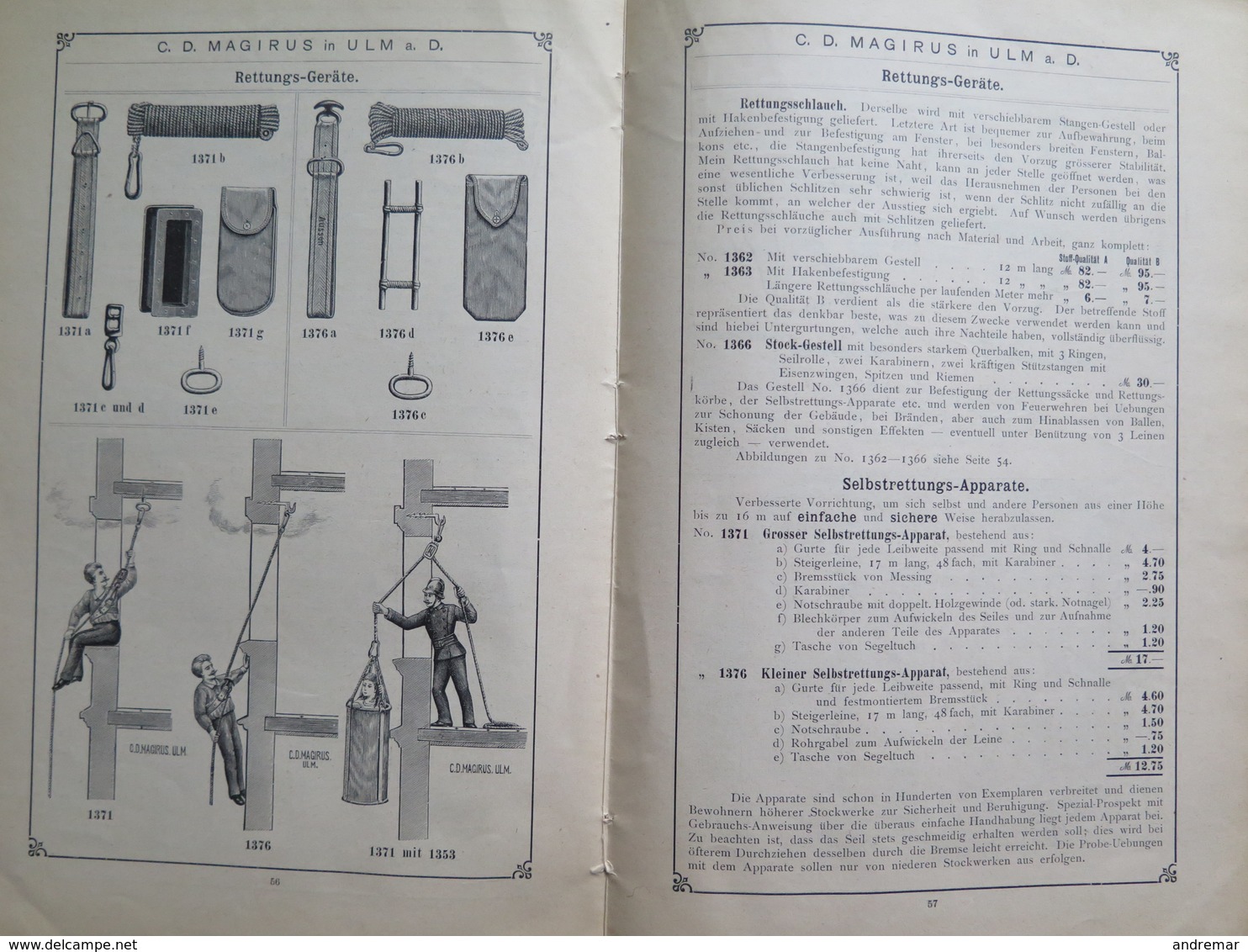 POMPIERS - FEUERWEHR - FIRE BRIGADE - POMPIERI - G.D. MAGIRUS - PREISLISTE DER FEUERWEHR-GERÄTE FABRIK - 1898