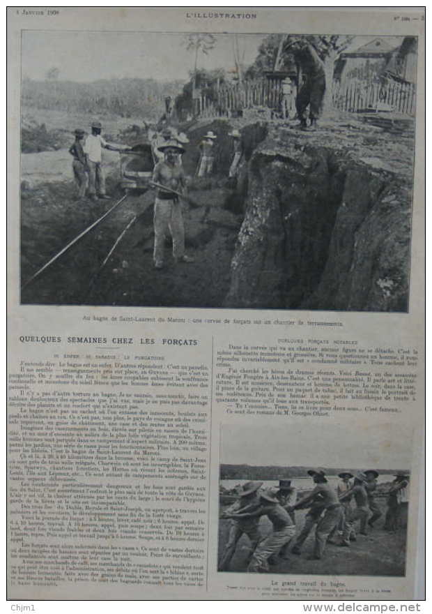 Au Bagne De Saint-Laurent Du Maroni - Une Corvée De Forcats Sur Un Chantier De Terrassements-  Page Original 1908 - Documents Historiques