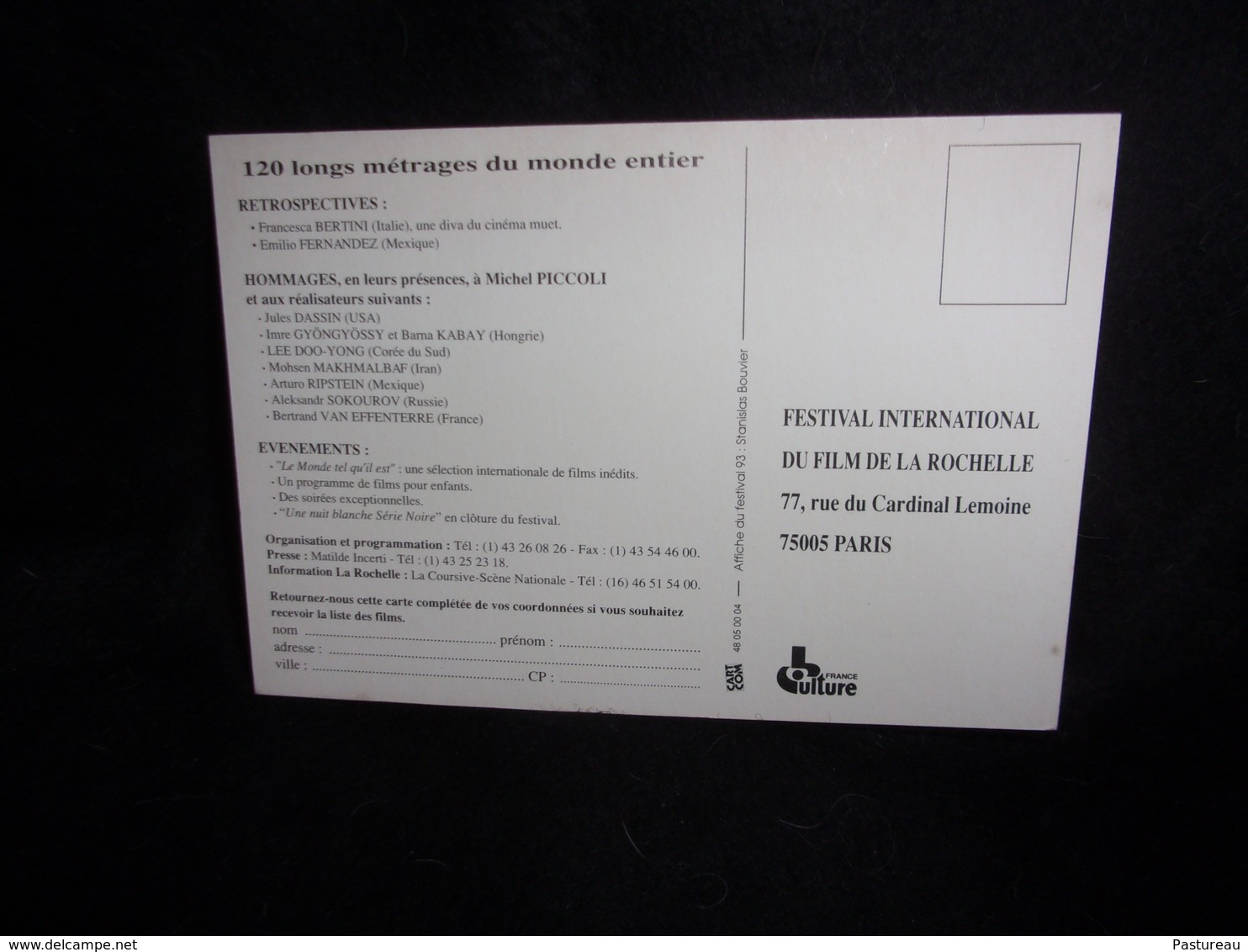 Cart' Com . Cinéma. " Festival  Du  Film   " La Rochelle .1993. Voir 2 Scans . - Publicité Cinématographique