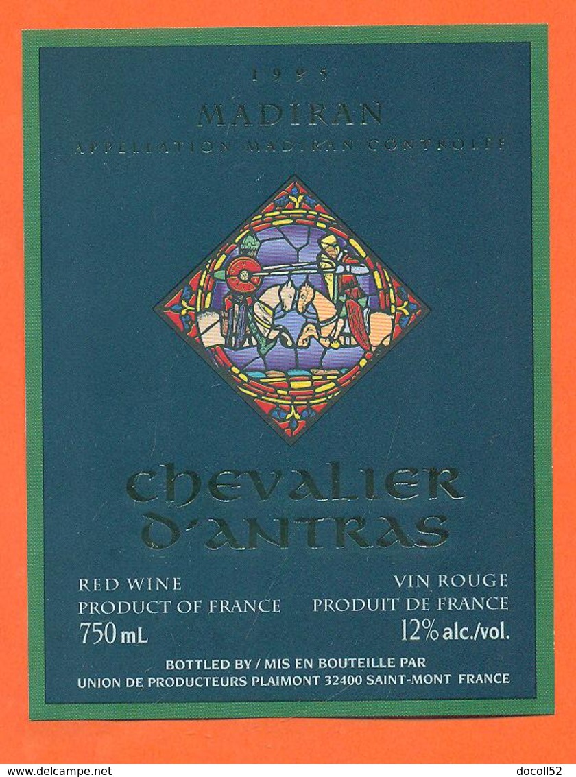 étiquette De Vin Madiran Chevalier D'antras 1995 à Saint Mont - 75 Cl - Madiran