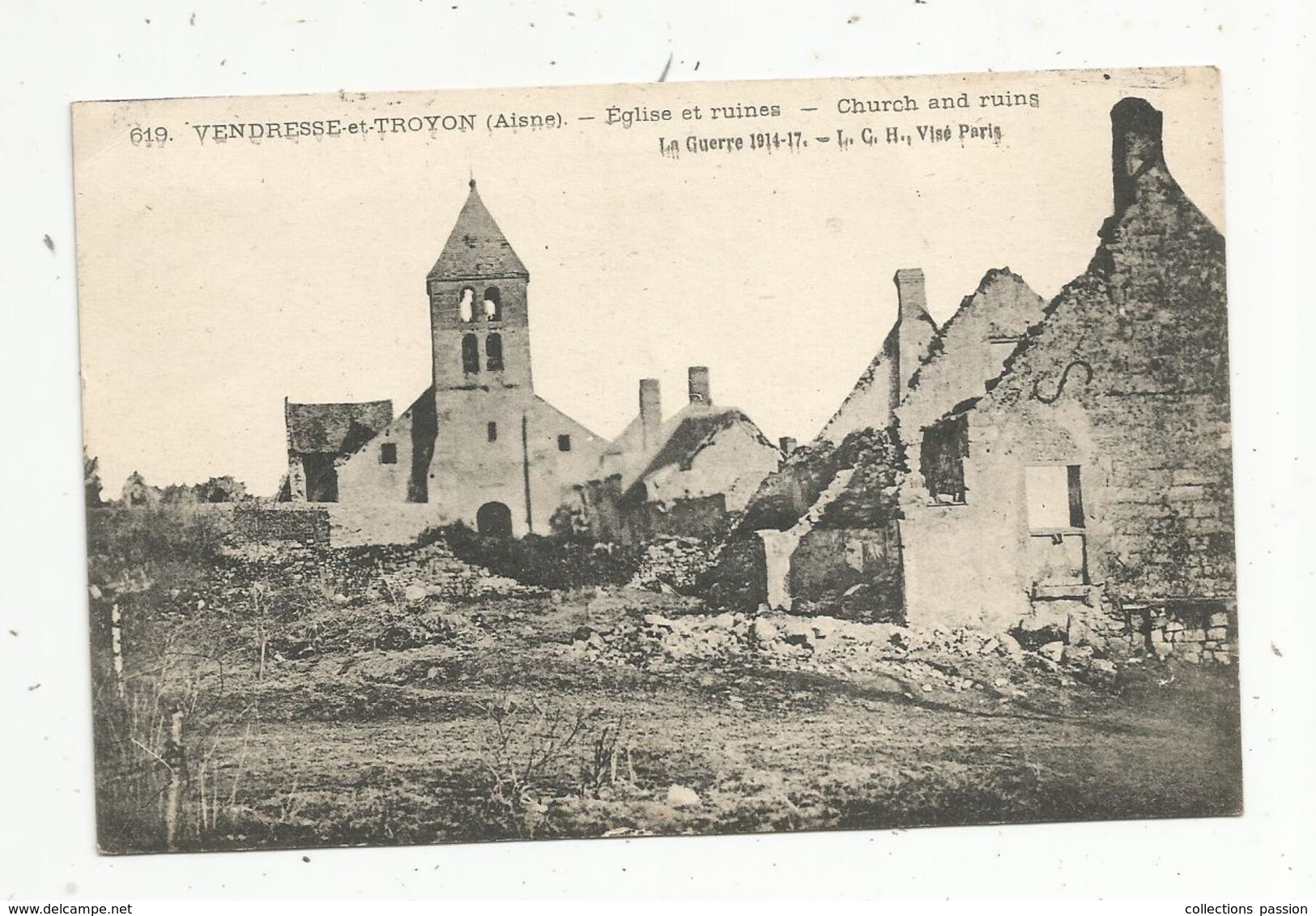 Cp , Militaria  , Guerre 1914-17 , VENDRESSE ET TROYON , 02 ,Aine , église Et Ruines , écrite - Guerre 1914-18