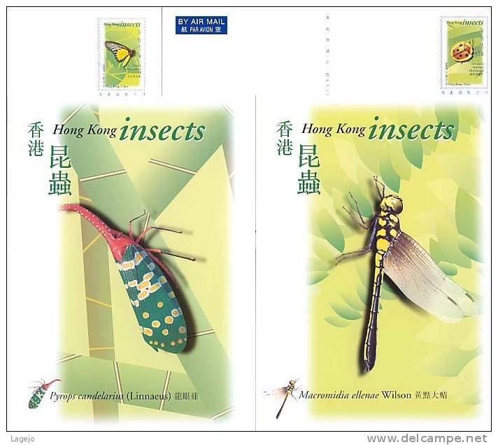 HONG KONG CHINA ENTIER PC013 Insectes - Libellule Coccinelle - Postwaardestukken