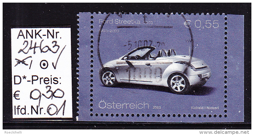 16.6.2003  -  SM A. Block Nr. 22 "100 Jahre Ford - Streetka 2003"  -  O  Gestempelt  -  Siehe Scan  (2463o 01,03) - Gebraucht