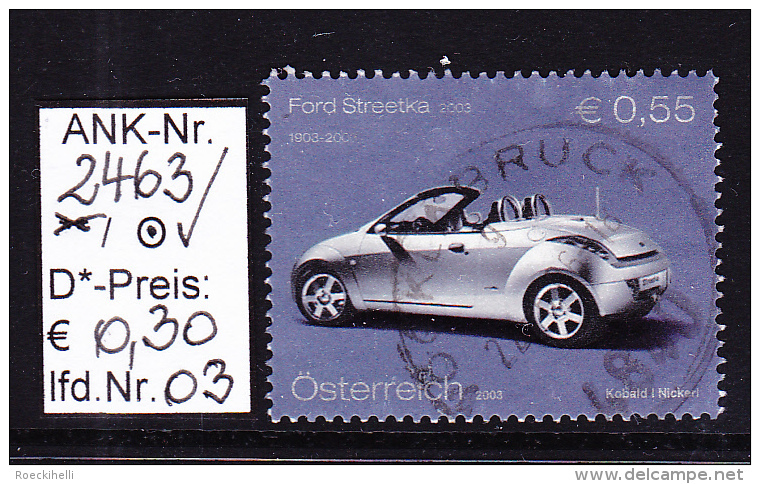 16.6.2003  -  SM A. Block Nr. 22 "100 Jahre Ford - Streetka 2003"  -  O  Gestempelt  -  Siehe Scan  (2463o 01,03) - Gebraucht