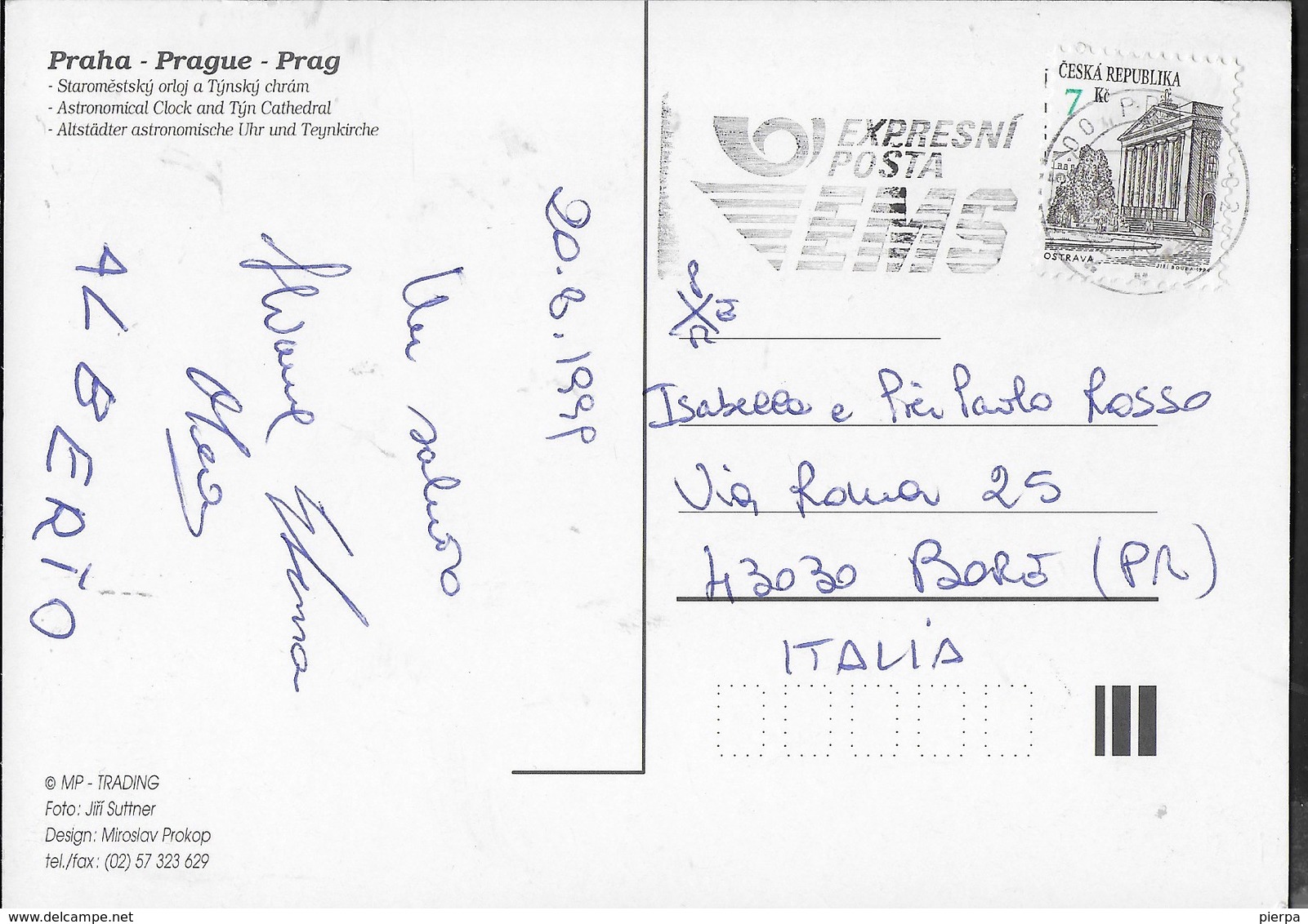REPUBBLICA CECA - PRAGA - OROLOGIO ASTRONOMICO - VIAGGIATA 1999 ANNULLO A TARGHETTA - Repubblica Ceca