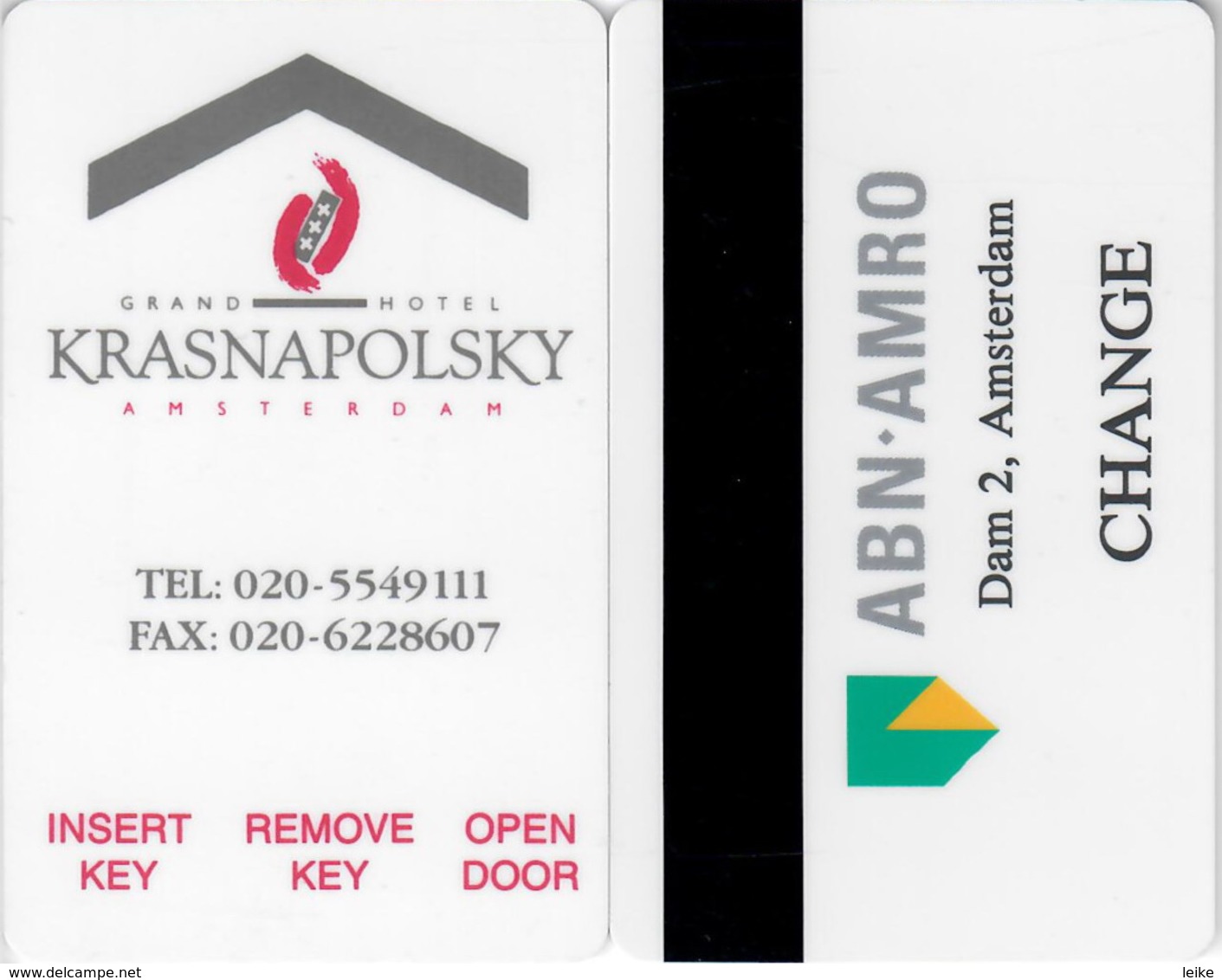 Hotel Key Card, Room Key, Schlusselkarte, Sleutelkaart, Clef De Hotel -Grand Hotel Krasnapolski Amsterdam-2684 - Hotelkarten