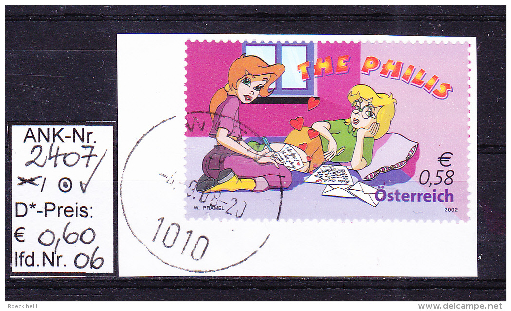 5.4.2002  -  SM  "Die Philis" 1.Wert - Mel & Lucy  -  o  gestempelt  (tlw. auf Briefstücken)  -  s. Scan  (2407o 01-08)