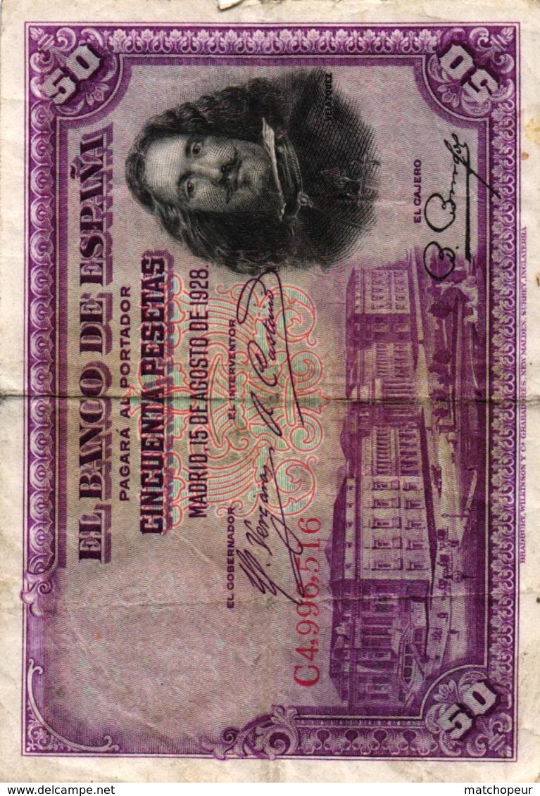 ESPAGNE - CINCUENTA PESETAS  -1928 - VELASQUEZ - 50 Pesetas