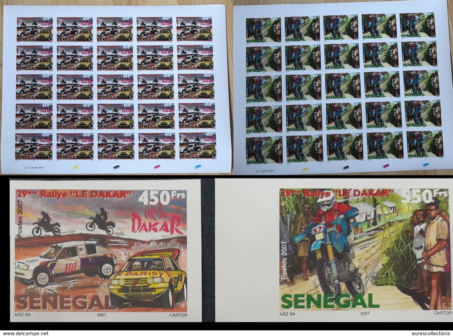 SENEGAL RALLY RALLYE PARIS DAKAR MOTOCYCLE MOTO CAR VOITURE 2007 - IMPERF ND FULL SHEET + SET - ULTRA RARE MNH **. - Moto