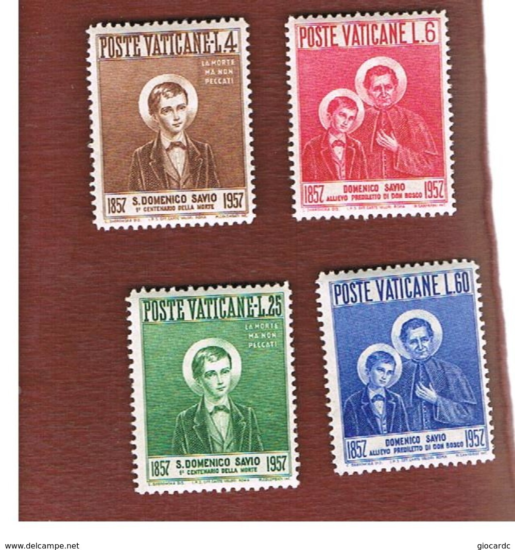 VATICANO (VATICAN) -  UNIF. 219.222 -  1957 CENTENARIO S. DOMENICO SAVIO (SERIE COMPLETA DI 4)   -  MINT** - Nuevos